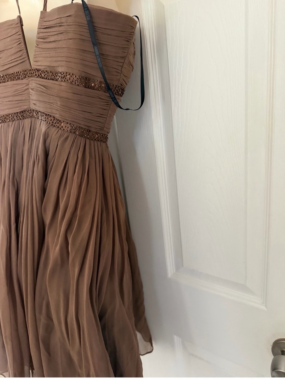 Laundry by Shelli Segal 100% Silk Beaded Chiffon Dress Brown Size 4 - Picture 8 of 11